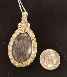 Larvikite Gemstone Pendant Wire Wrap with Silver Plated Copper Wire