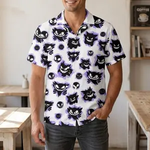 Gen.gar. Hawaiian Shirt Tropical Button Up Shirt Funny Summer Beach Short Ghost Pattern Matching Set Unisex Outfit Gen.gar. Shirt Gifts