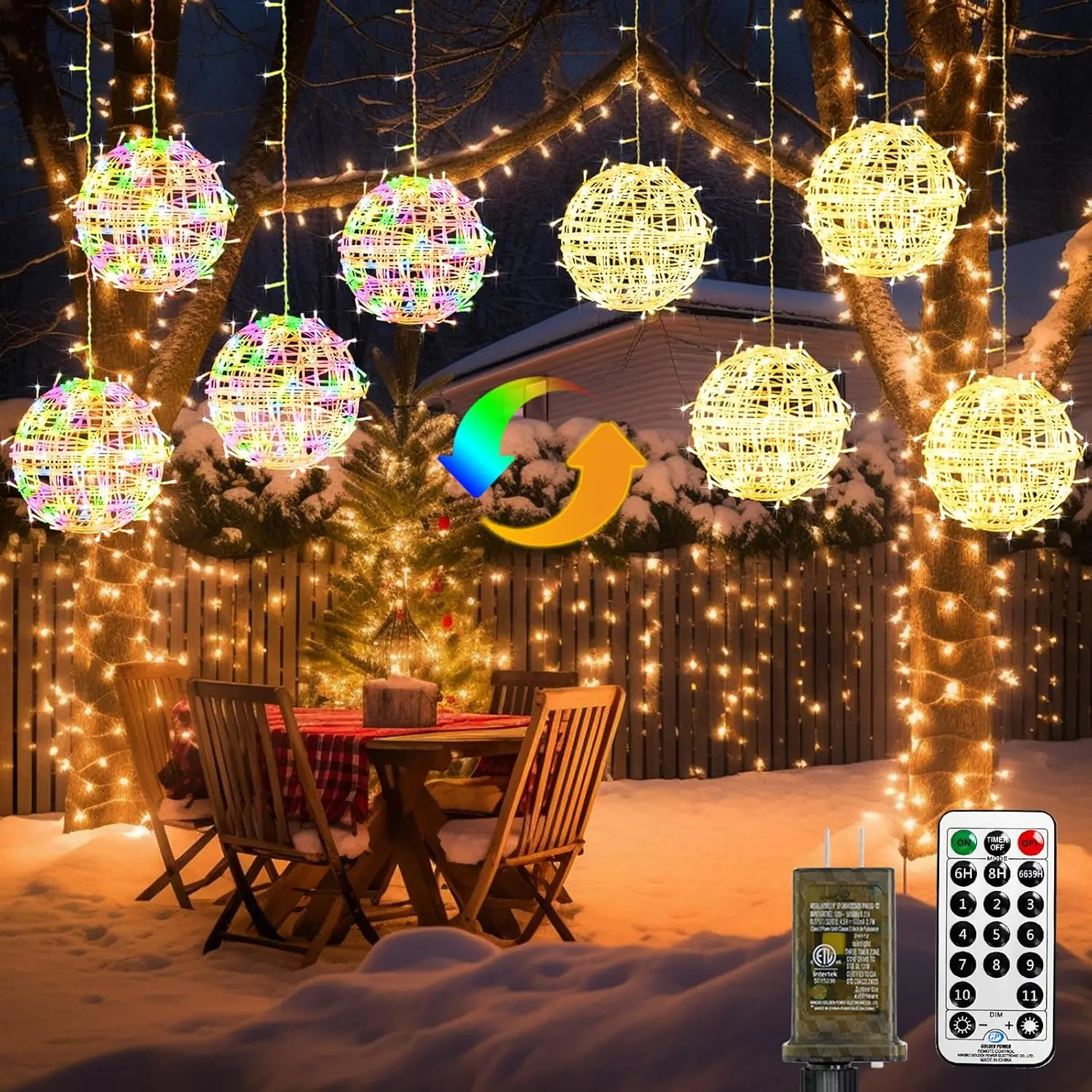 Color Changing Christmas Ball Lights – Dimmable Sphere Tree Lights with Remote Timer – 11 Modes Plug-In for Outdoor Yard Garden Party Decor
