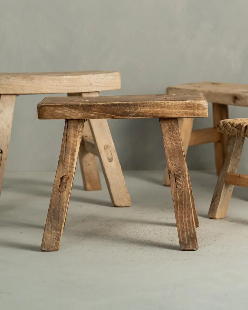 Wooden Stool Vintage Riser Display Rustic Elm Bench Wood Riser Stand