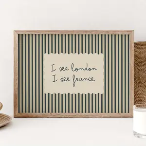 [No Frame] I See London I See France Quote Print, Minimalist Bathroom Art, Retro Stripes