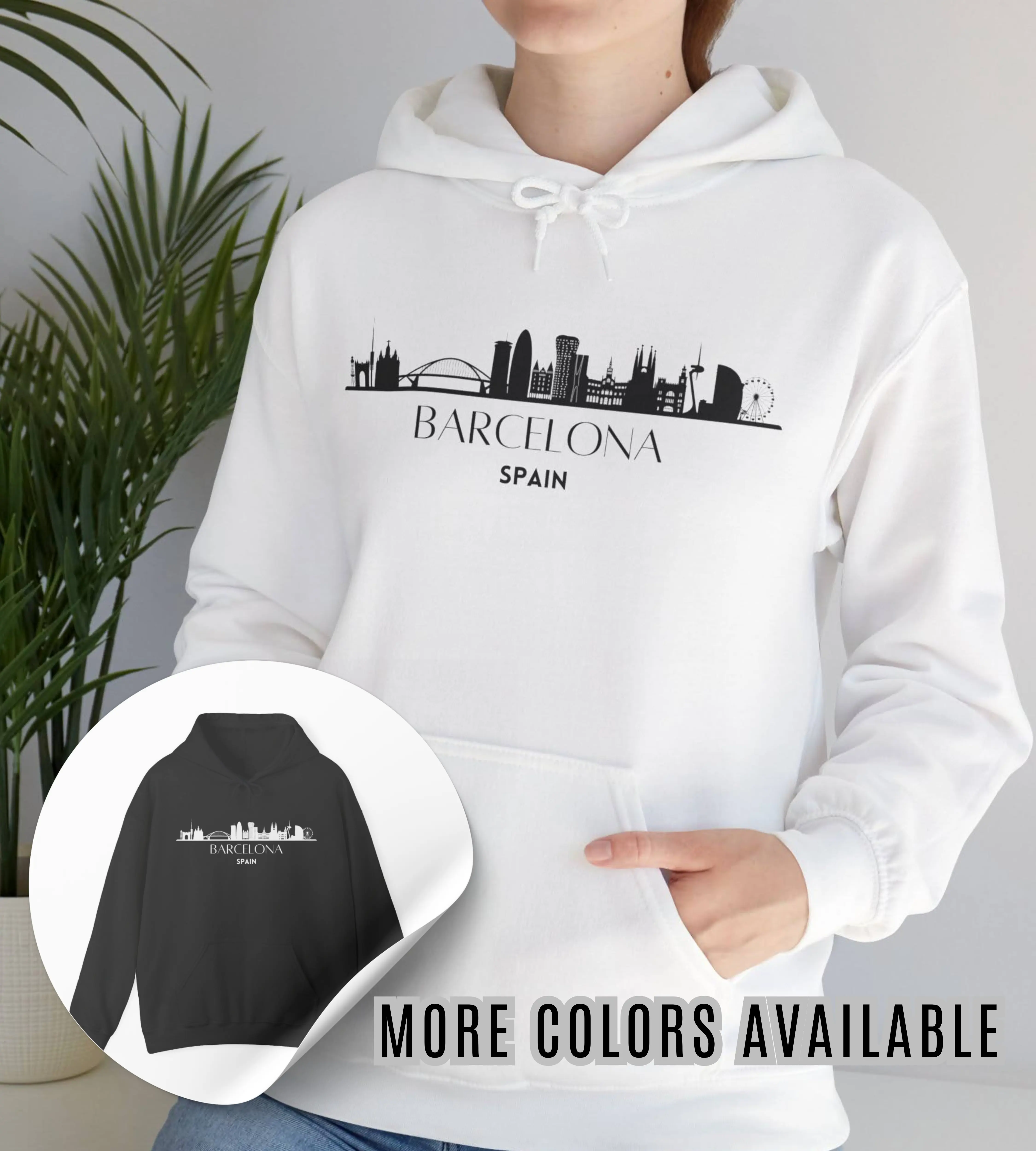 Barcelona Hoodie Sweatshirt - Spain - Sagrada Familia - Eurotrip - Coliseum - Europe - Unisex - pullover - sweater - Women - Matching couples - City Skyline - Gift - Tourist