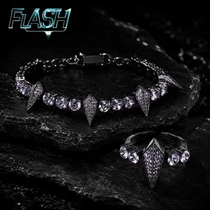 Flash Black Panther Adjustable Bracelet-Ring Set with Earrings & Jewelry Box, Men's Jewelry, Punk Sets, Rings for Women, Ideal Birthday Gift