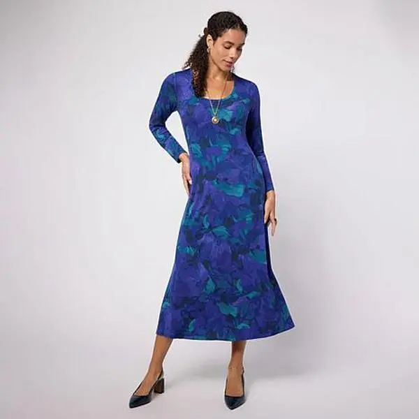 Colleen Lopez Printed Stretch Knit A-Line Maxi Dress