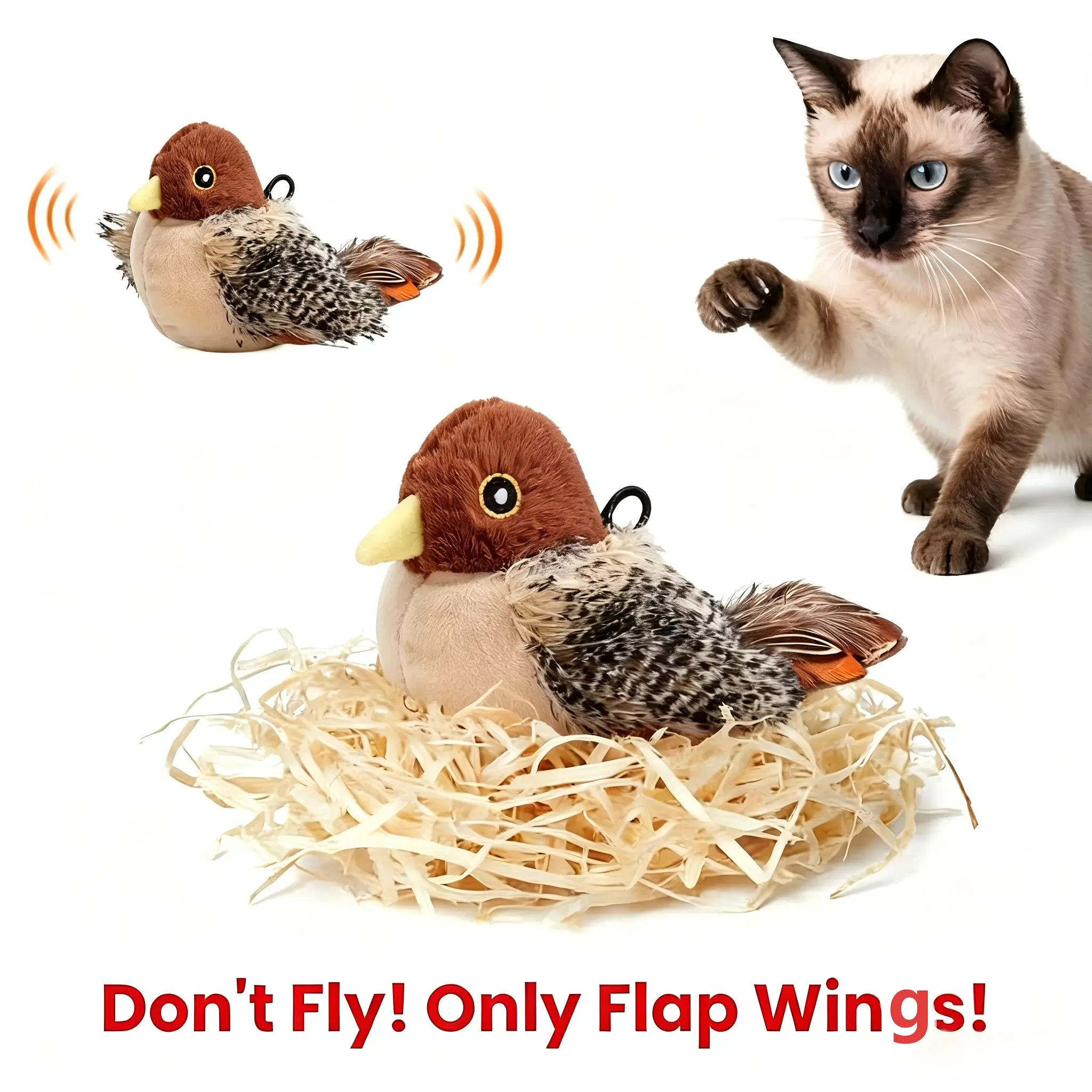 Cat Toys Rechargeable Flapping Bird Sparrow(DON'T FLY), Lifelike Chirp Tweet, Touch Activated Kitten Toy Interactive Cat Exercise Toys for All Breeds Cat Kicker Catnip Toys 4.0 Inches
