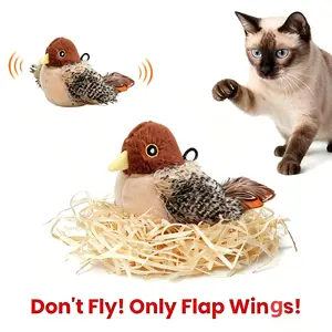 Cat Toys Rechargeable Flapping Bird Sparrow(DON'T FLY), Lifelike Chirp Tweet, Touch Activated Kitten Toy Interactive Cat Exercise Toys for All Breeds Cat Kicker Catnip Toys 4.0 Inches