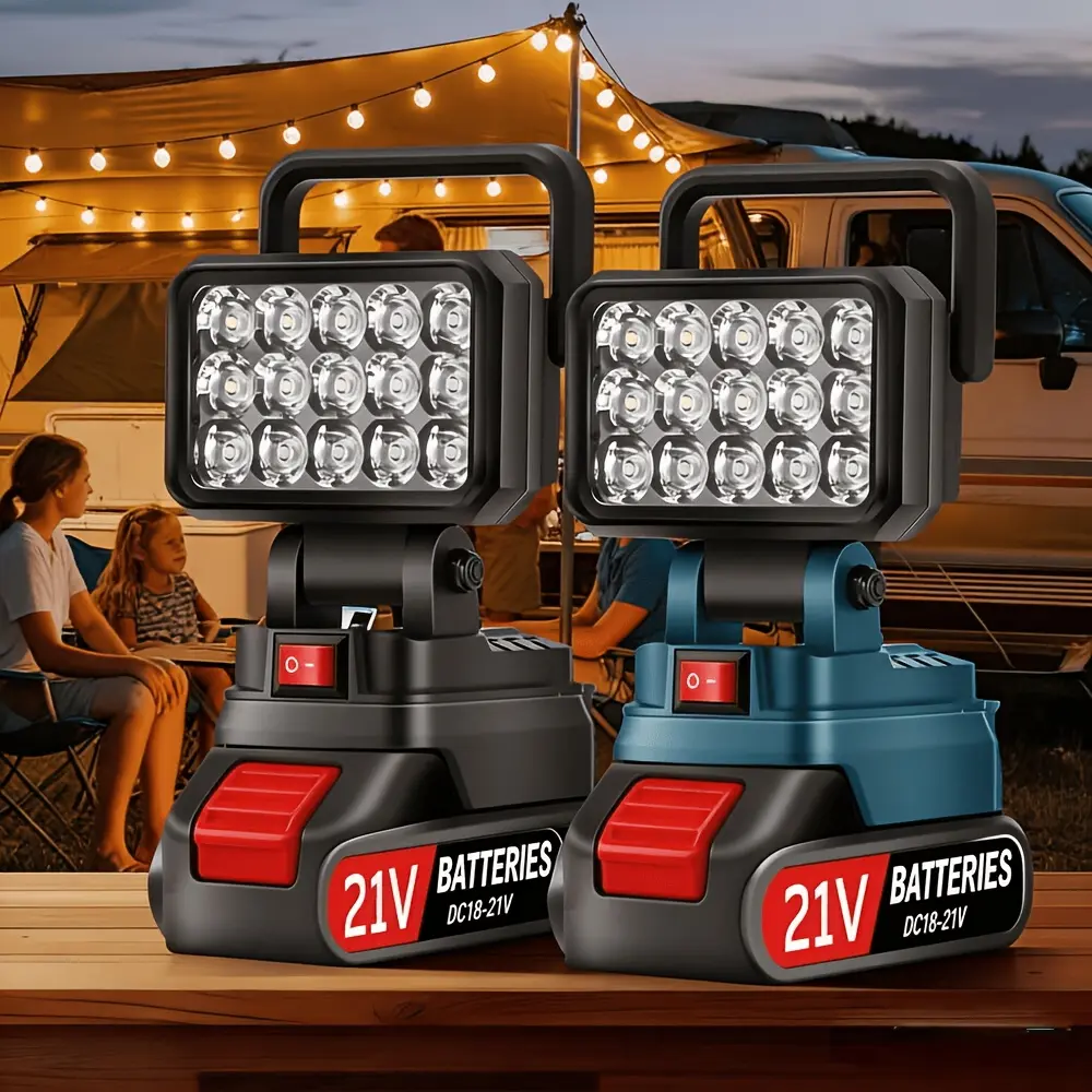 Suitable for Makita, 21V LED high-power flashlight, garden spotlight, IP67 waterproof rating, portable flashlight, ideal for power outages, emergencies, hurricanes, and hiking. Comes with one battery and one charger, featuring long-lasting rechargeable li