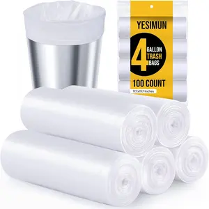 Small Trash Bags 4 Gallon - 100 Count 4 Gallon Trash Bag, White Small Garbage Bags, Unscented Bathroom Trash Bags Kitchen Office, Thickened & Strong 4 Gal Small Trash Can Liners Yesimun