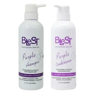 BLeST Purple Shampoo and Conditioner Set, Professional Hair Care with Collagen and Castor Oil, For Blonde Platinum Gray Silver Hair, 17.5 Fl Oz/500ml