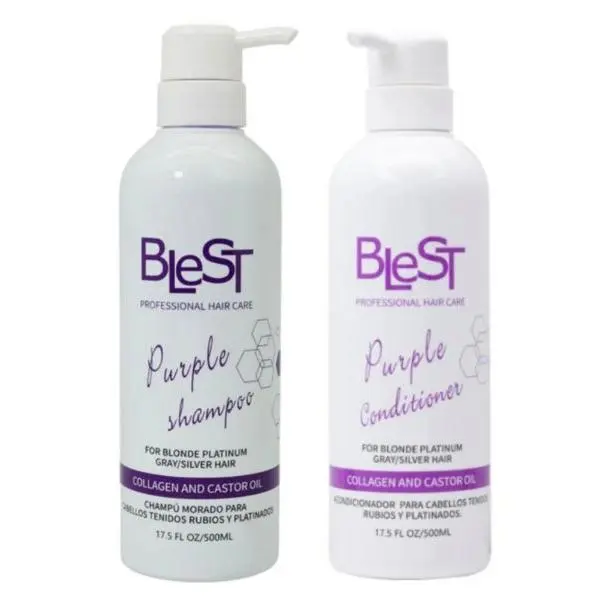 BLeST Purple Shampoo and Conditioner Set, Professional Hair Care with Collagen and Castor Oil, For Blonde Platinum Gray Silver Hair, 17.5 Fl Oz/500ml