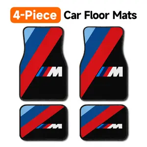 4-Piece BMW M Sport Diagonal Stripes Car Floor Mats, Universal Fit All Weather Heavy Duty Automotive Floor Liners, Black Anti-Slip Stain Resistant Durable Carpets with BMW M Tricolor Diagonal Graphic, Easy to Clean Front & Rear Foot Mats for Most Cars, SU