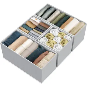 Classic 4-Pack Rectangle Collapsible Gray Drawer Organizer Storage Bins - Eco-Friendly, Lightweight, with Compartments - for Socks, Underwear