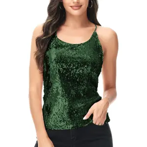 Anna-Kaci Women's Razer Back Sequin Spaghetti Strap Camisole Tank Top - Small, Green