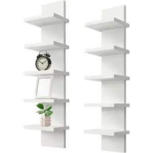 Modern Wall Mounted Display Rack, Easy Assembly Narrow Floating Shelf, 5 Layer Vertical Storage for Bedroom Living Room Bathroom, Wall Organizer Shelf
