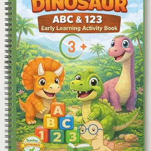 Dinosaur ABC & 123 Early Learning Activity Book for Preschool Pre-K Homeschool Daycare with Uppercase Lowercase Letters Numbers Tracing