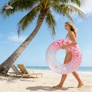 Elegant Sakura Strawberry Swim Ring, Perfect Summer Pool Party Accessory, Stylish Design for Beach Vacations & Water Fun