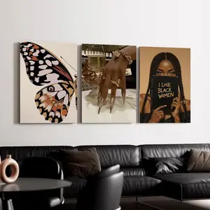 Set of 3 Black Girl Canvas Wall Art African American Woman Wall Decor Print Poster For Room Decor Aesthetic Wall Decor For Bedroom Office Bar art print movie high-quality bundle pop culture vintage unframed option frameless funny toilet museum-quality