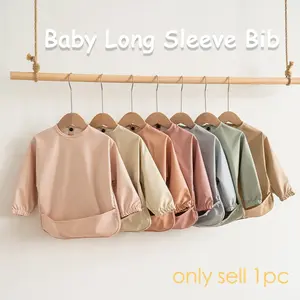 Solid Color Baby Bib, 1 Count Waterproof Long Sleeve Bib, Infant Baby Bibs for Boys & Girls, Baby Clothes for Daily Wear