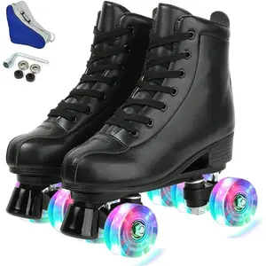 Double-Row Roller Skates for Unisex - PU Leather High-Top Four-Wheel Shiny Skates