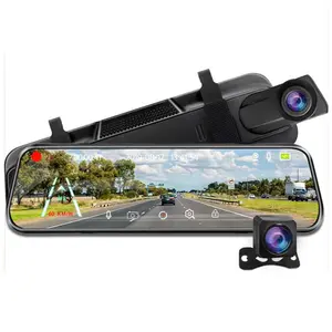 10 Inch 4K Touchscreen Streaming Rearview Mirror Dash Cam, Dual Camera Night Vision Parking Monitor, 32GB Memory Card Car Safety Accessory