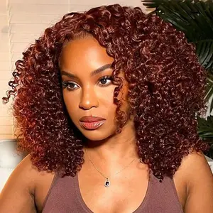 Wavymy Styled-to-Go Reddish Brown Afro Kinky Curly 7x5 Lace Wear Go Glueless Wigs 180% Density Pre-Cut & Pre-Plucked Natural Color 100% Human Hair
