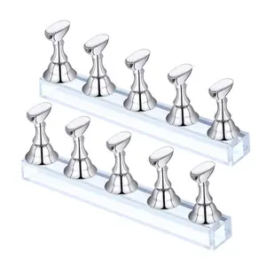 CHRISTMAS GIFT 2 Sets Magnetic Nail Stands for Press-On & Acrylic Nails – Silver Nail Display Holders for Painting, Practice & Manicure DIY at Home or Salon