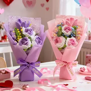 Mother's Day 1pc Handmade Knitted Rose & Lily Bouquet, Yarn Crochet Artificial Floral, Home Decoration, Perfect Gift for Christmas,  Valentine's Day, Birthday, Wedding and Anniversary