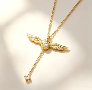 Harry Potter Golden Snitch Necklace for Women, 925 Sterling Silver Adjustable Lariat Necklace, Angel Wings Zircon Slider Pendant, Aesthetic Gold Chain Jewelry, Perfect Gift for Harry Potter Fans