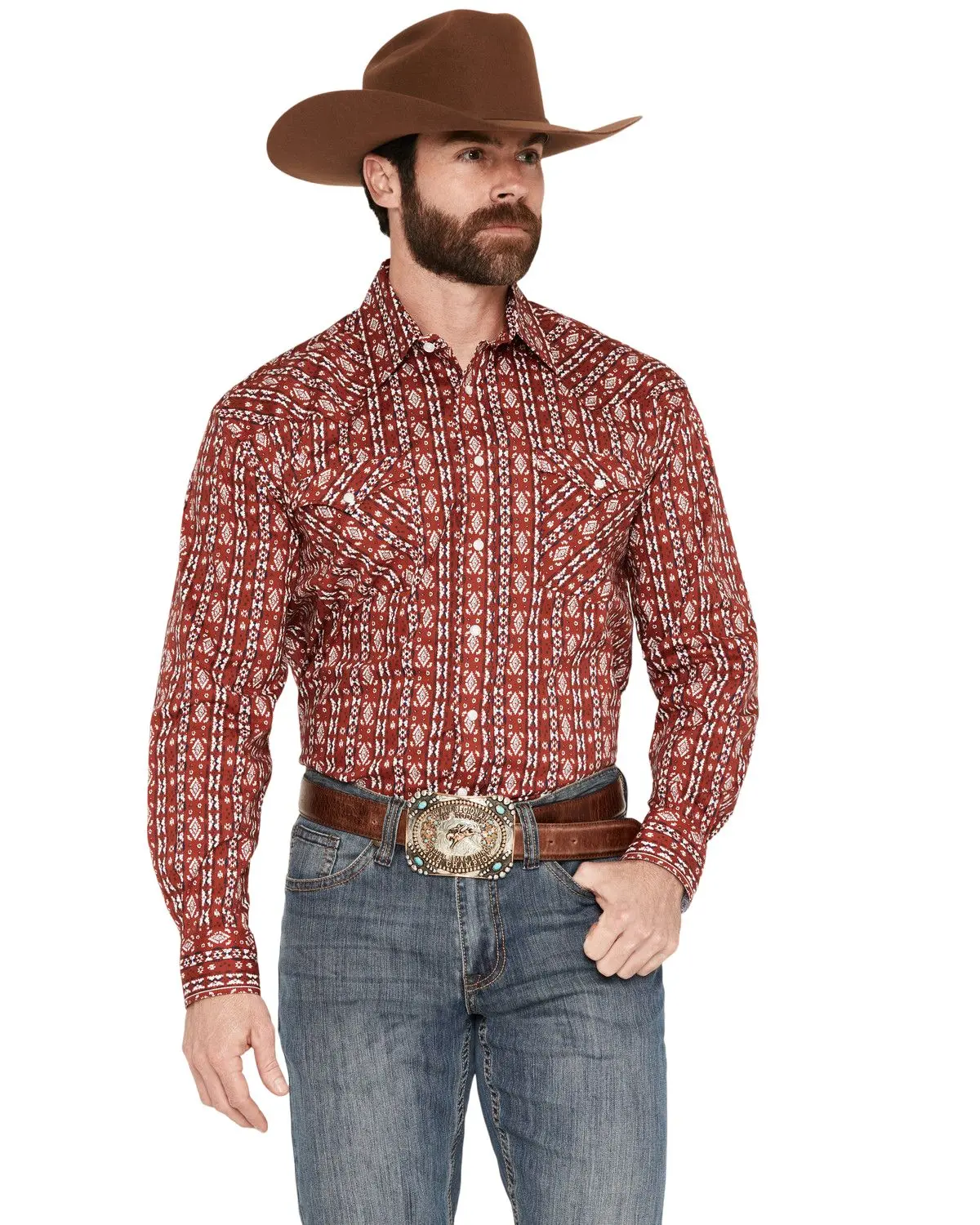 Panhandle Men's Slim Men'S Southwestern Print Long Sleeve Snap Stretch - Rmn2s08930