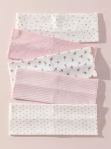 5pcs/Set Women’s Soft Non-Slip Headbands – Bow, Stripe, Heart & Floral Prints, Elastic Yoga/Sports Hair Accessories, Winter Scarves & Bandanas, Versatile Daily Wear Headwraps