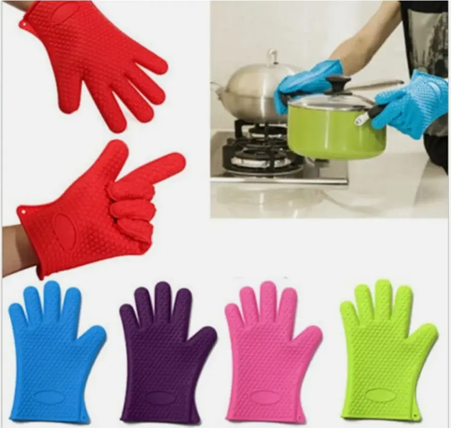 Silicone BBQ Heat Resistant Gloves Oven Grill Pot Holder Kitchen Cooking Mitts