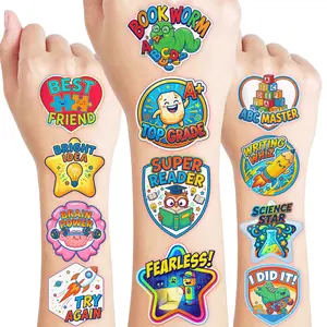 120 Pcs Pre-Cut Reward Tattoos for Kids, 10 Sheets Motivational Badge Temporary Tattoos, Educational Positive Behavior Rewards for Classroom Teachers, Students, Potty Training & Party Favors, Default