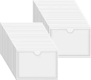 Self Adhesive Business Card Label Pockets 44pcs Plastic Label Holders Index Card Pockets Sleeves Clear Adhesive Shelf Tags 6 x 10cm