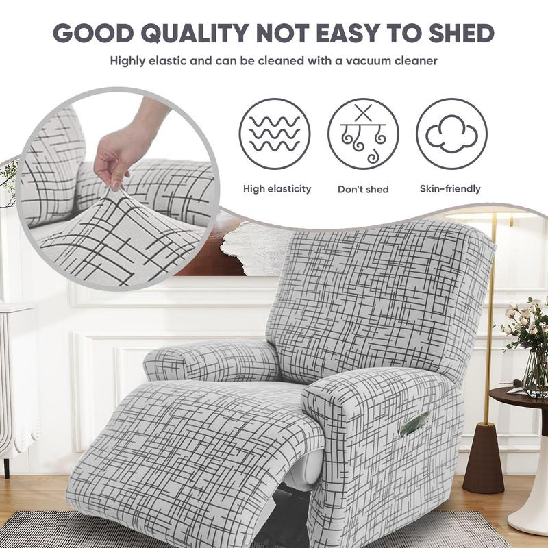 Lavishicover Line Pattern Elastic Recliner Chair Cover for Single Sofa, Noslip Recliner Slipcover with Side Pocket, Furniture Protector for Home Decor