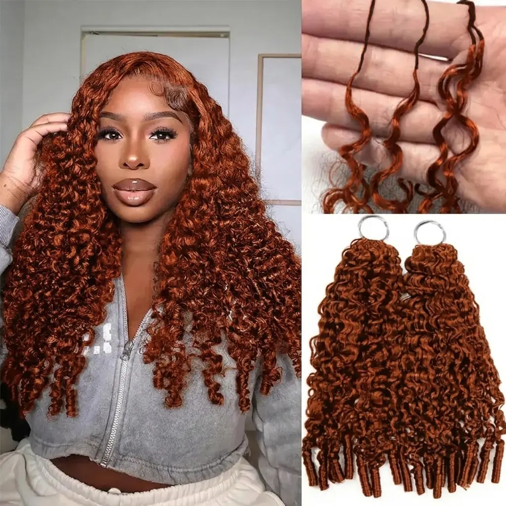 Bling Hair Ginger Burmese Curly Crochet Human Hair For Miracle Knots Human Hair Extensionsfor Braiding Invisible Pre-Separated Knotless Crochet Hair 50g/Pack 4 to 5 Bundles Recommended