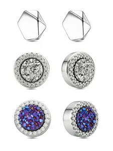 Men's Hip-Hop Style Magnetic Stud Earrings Set, Sparkling Rhinestones Amethyst Cluster, No Piercing Trendy Unique Ear Jewelry