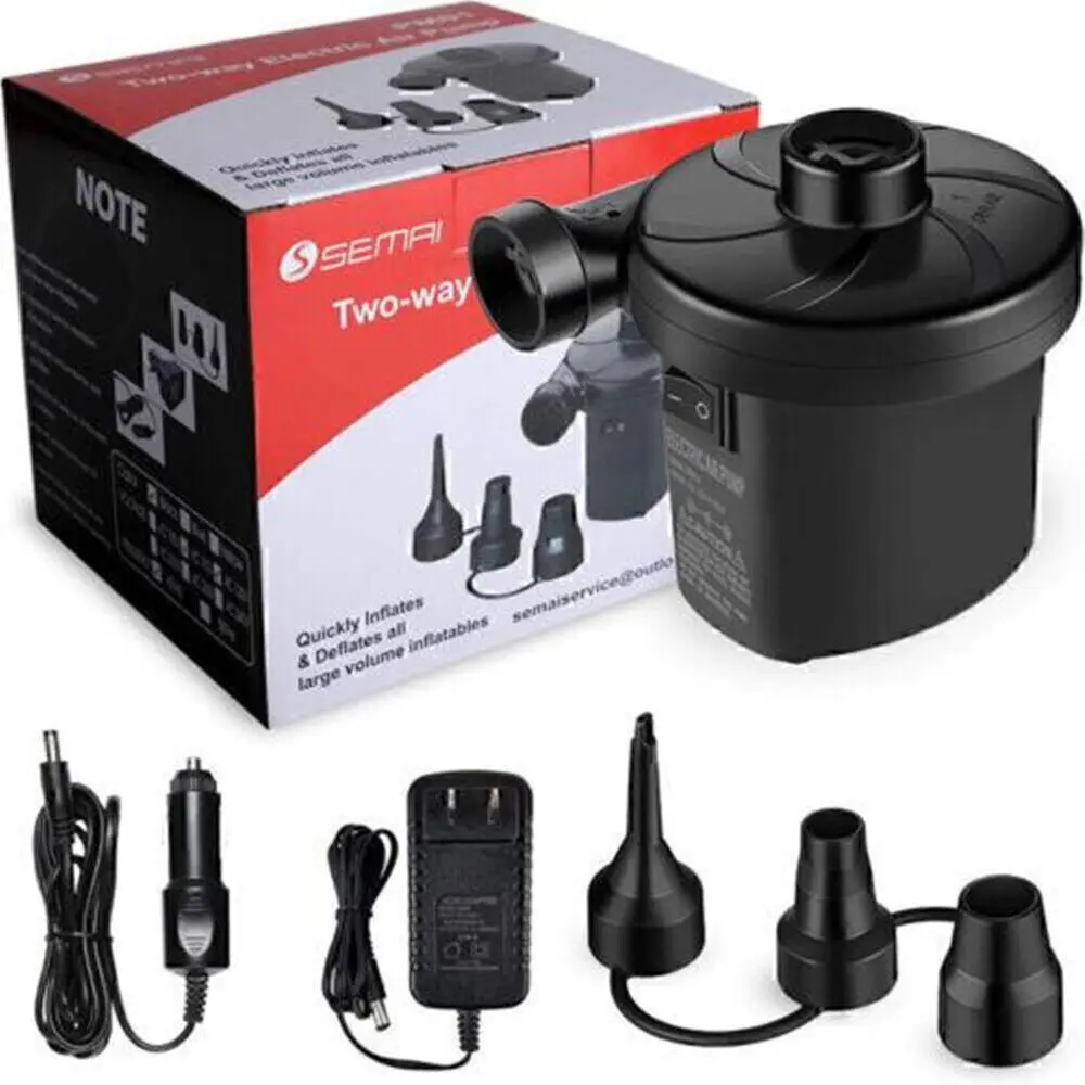 12V Electric Air Pump - Quick Inflate Multi Purpose Inflatable Pump with AC110-240V/DC12V Power Supply for Inflating Bed, Pool Raft, Boat - Camping Equipment, Camping & Hiking Sleeping Gear