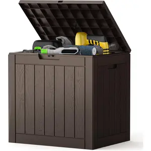 31 Gallon Outdoor Storage Box, Waterproof Deck Box with Lockable Lid, Can be Used as Patio Furniture Bench & Side Table, Easy Assembly, for Garden, Pool, Patio & Backyard Organization, Brown
