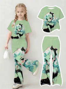 Girls Temperament Simple T-Shirt Flared Pants Kids Elegant Generous Outfit