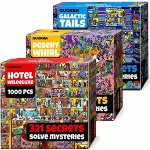 QUOKKA 1000-Piece Puzzles for Adults - Set of 3 Jigsaw Puzzles with Hidden Secrets: Desert Whirl, Galactic Tails, Hotel Wildeluxe