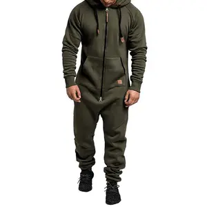 Men’s fleece-lined hooded jumpsuit/onesie/romper/overalls jogging suit tracksuit with full zip and pockets