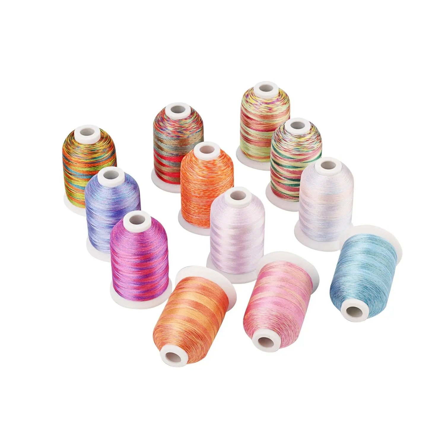 Simthread 12-Variegated-Colors Polyester Embroidery Sewing Thread Kit - 1000M Strong, Soft, Fade-Proof Variegated Thread with Smooth Tension Feed for Sewing Machines