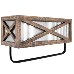 Autumn Alley Rustic Farmhouse Towel Rack with Shelf and Towel Holder - Sturdy Wooden and Galvanized Metal Construction For Farmhouse Bathroom Decor