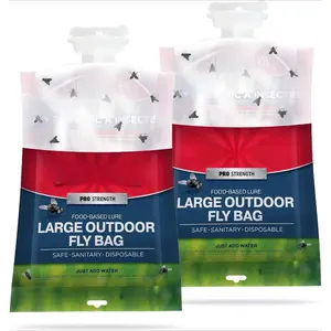 Pro Series Disposable Fly Bag 2-Pack, Hanging Fly Trap Outdoor Home, Bug Catcher and Flying Insect Trap with Premium Bait, Pet Safe Pest Control, XL Bag for Backyard, Pool, Patio & Camping