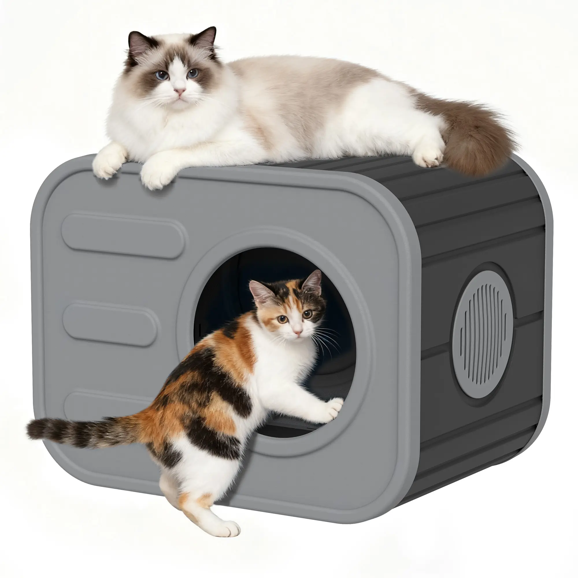 Durable Resin Outdoor Cat Shelter, Waterproof & Sunproof Cat House for Feral and Pet Cats, Easy Assembly-Summervibes