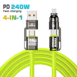 240W 4 in 1 Fast Charging Data Cable, Multifunctional Fast Charging Cable, Phone Accessories Compatible with Type-C & iOS Interface