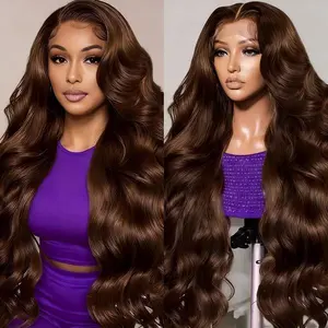 200 Density Chocolate Brown Human Hair Wig 13x6 Body Wave HD Lace Front Wigs Human Hair Pre Plucked Colored Frontal Wigs Human Hair Chocolate Brown Lace Front Wig for Women