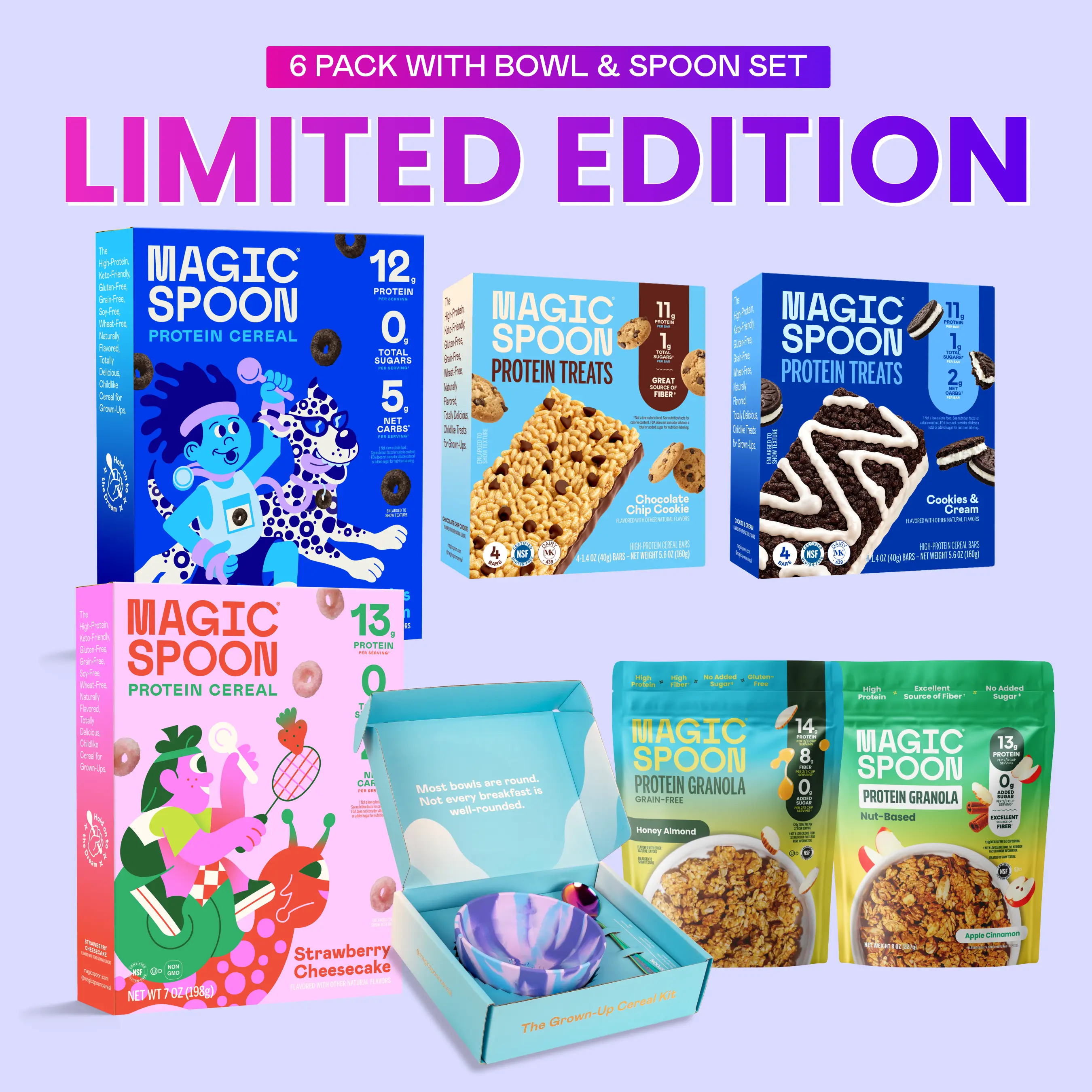 Magic Spoon Taste-It-All TikTok Exclusive Bundle, 2 Cereal + 2 Granola + 2 Treats + Bowl & Spoon Set, High Protein, Keto-Friendly, Gluten-Free