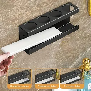 4-Slot Wall-Mounted Electric Toothbrush Holder with Diatomite Base - Hygienic Bathroom Organizer, Space-Saving Modern White/Black Shelf for 4 Brushes, Pink/Mint Toothpaste Storage, Durable Plastic (No Adhesive/Screw), Bathroom Accessory - Ideal for Family