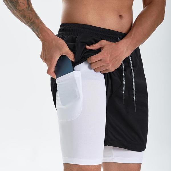 Quick-Dry Brick Gym Shorts 2-in-1 Basketball Running Workout Shorts with Zip Pockets Graphic Cross Print Design Casual Home Regular Fit Youth Sporty Drawstring Waist Shorts